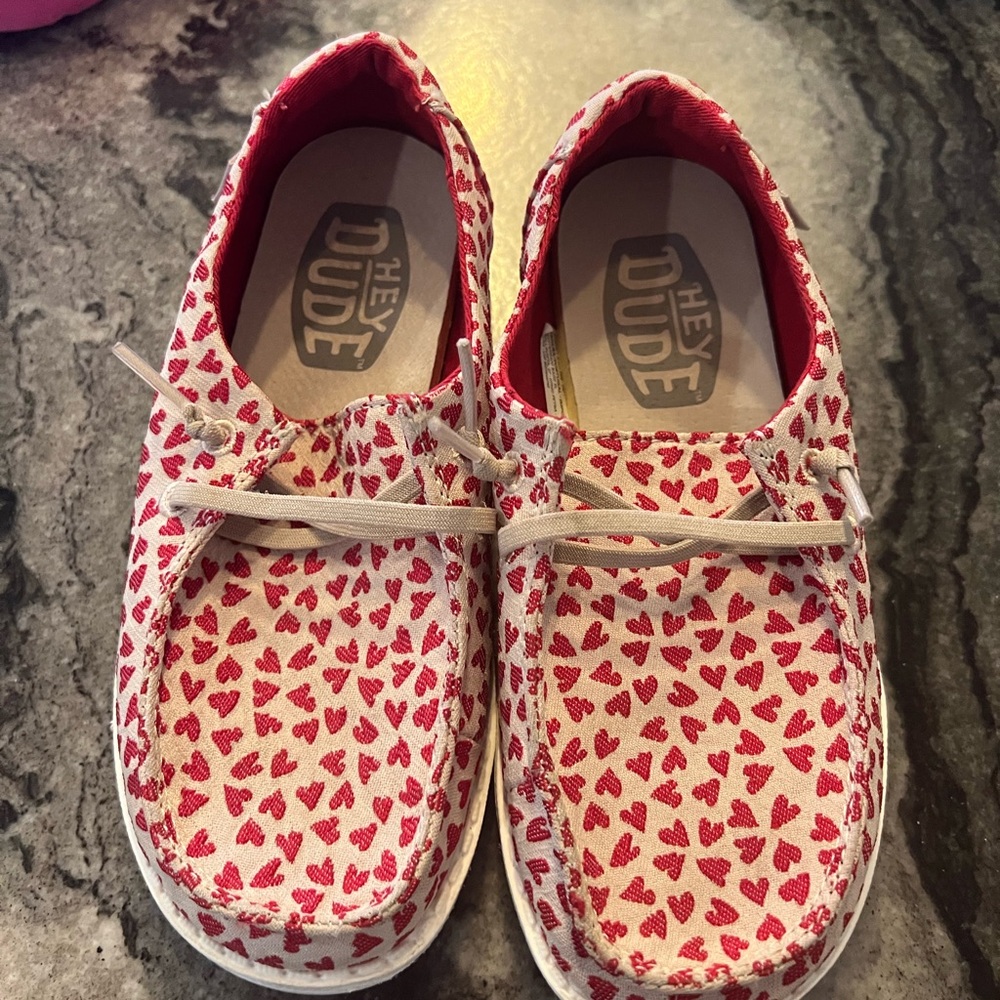 Hey Dude Kids Moccasins - Red Heart Pattern